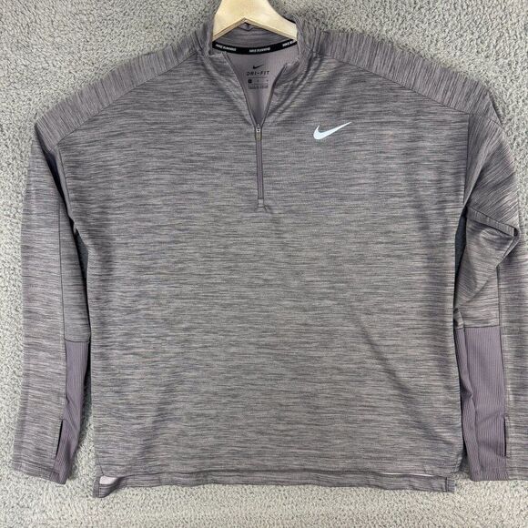 Nike Running Jacket Womens Large Gray 1/4 Zipper Thumb Holes Athletic Gym 928613 - Picture 1 of 13